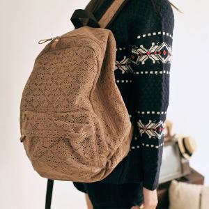Sweet Lace Spliced Brown Canvas Backpack..
