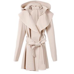 Ol Style Sash Lapel Pure Color Trench Coat..