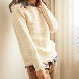 Cute Fresh Floral Embroidered Knit Sweater..