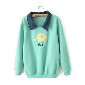 Candy Color Cute Elephant Patch Lined Sweatshirt..