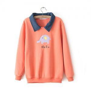 Candy Color Cute Elephant Patch Lined Sweatshirt..