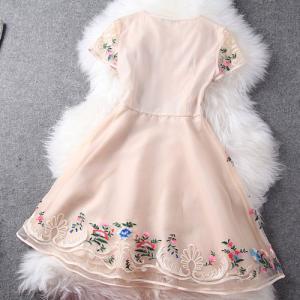 Mixed Color Flower Embroidery Cap Sleeve Bodycon..