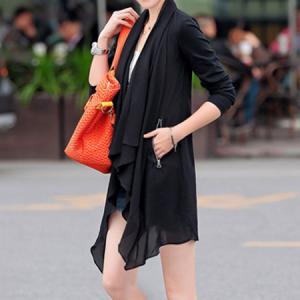 Black White Long Open Front Jacket Coat With..