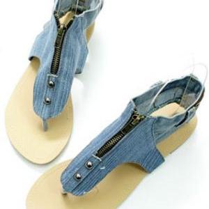 Fashion Rivet Denim Blue Flat Flip Flop Thong Sandal [grxjy5190465] on ...