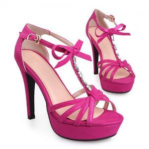 Rose Red Bowknot Cage Open Toe High Stiletto Heel..