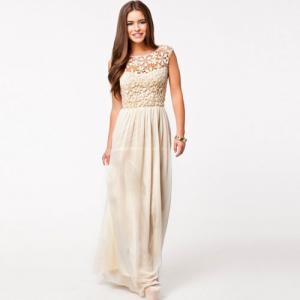 Sexy Hollow Out Lace Backless Sleeveless Maxi..