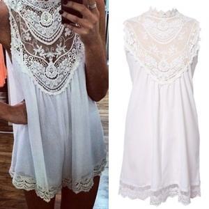 Sexy Hollow Out Lace Sleeveless Dress..
