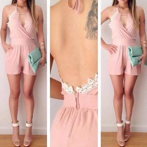 Sexy Pink Backless High Waist Jumpsuit..