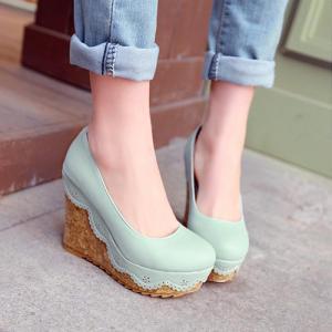 Fresh Style Round Toe Slip-on Wedge High-heeled..