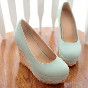 Fresh Style Round Toe Slip-on Wedge High-heeled..