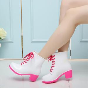 Fashion Contrast Color Round Toe Lace Up Thick..