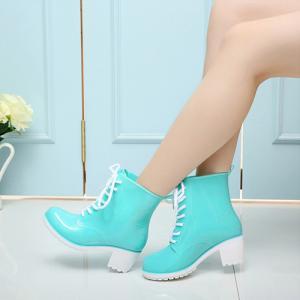 Fashion Contrast Color Round Toe Lace Up Thick..
