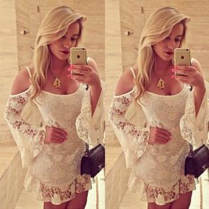 Sexy Off-shoulder Hollow Out Lace Sling Dress..