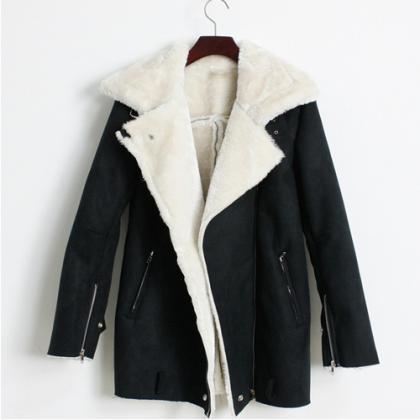 Fashion Polyester Sherpa Long Sleeve Warm Coat..