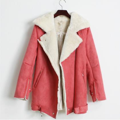 Fashion Polyester Sherpa Long Sleeve Warm Coat..