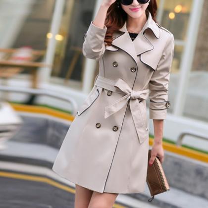 Ol Style Solid Color Double-breasted Slim Fit Trench Coat ...