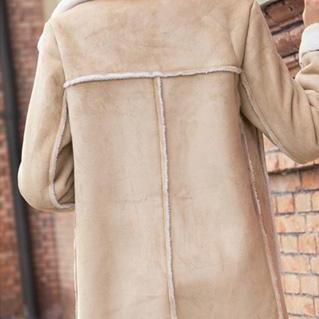 Fashion Lapel Faux Suede Long Sleeve Warm Coat..