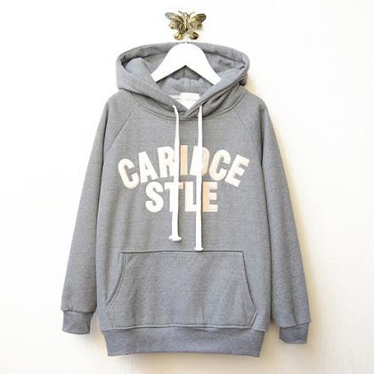 Fashion Letters Embroidery Solid Color Long Sleeve Hooded Sweatshirt ...