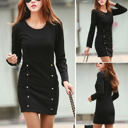 Fashion Solid Color Long Sleeve Round Neck Slim..