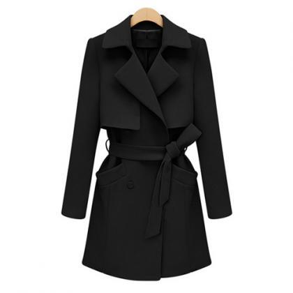 Fashion Solid Color Slim Fit Trench Coat With Sash [grxjy56002985] on ...