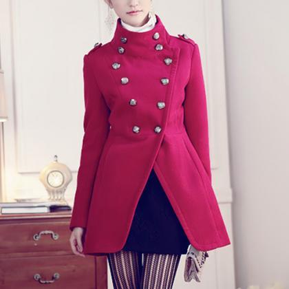 Fashion Solid Color Double-breasted Slim Fit Woolen Coat [grxjy56003119 ...