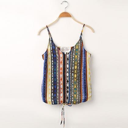 Bohemian Style Floral Print Loose Cami Tops..