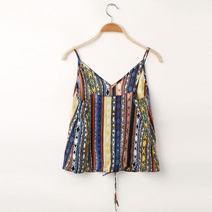 Bohemian Style Floral Print Loose Cami Tops..