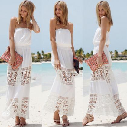 Strapless Chiffon Simple Maxi Dresses Dusk