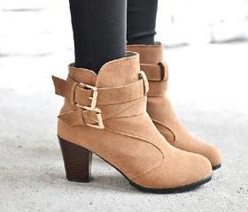 Fashion Round Toe Square Heel Belt Buckle Booties [grxjy51907563] on Luulla