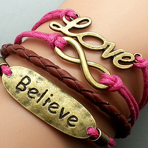 Bronze Pendants Vintage Multilayer Believe Love Letters String Chain Bracelet [grxjy5120102]
