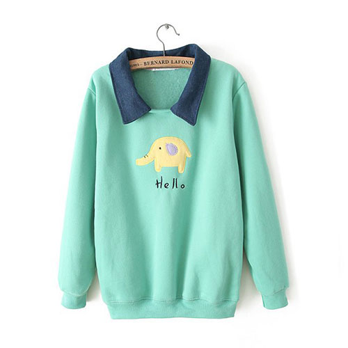 Candy Color Cute Elephant Patch Lined Sweatshirt Pullover Top [grxjy560877]