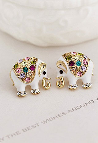 Multiple Color Rhinestones Cute Elephant Stud Earring Grxjy5300169 Multiple Color Rhinestones Cute Elephant Stud Earring Grxjy5300169