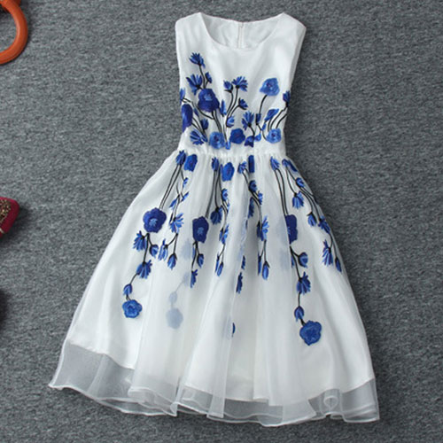 blue floral embroidered dress