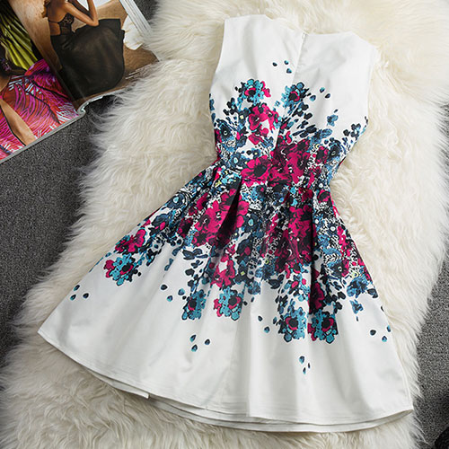 Vintage Charming Contrast Color Floral Print Sleeveless A-lined Dress ...