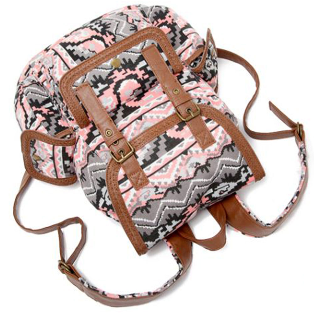 Fashion Printed Buckle Drawstring Backpack School Shoulder Bag