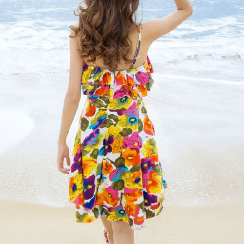 Bohemia Floral Print Flounce Beach Spaghetti Strap Slip Dress