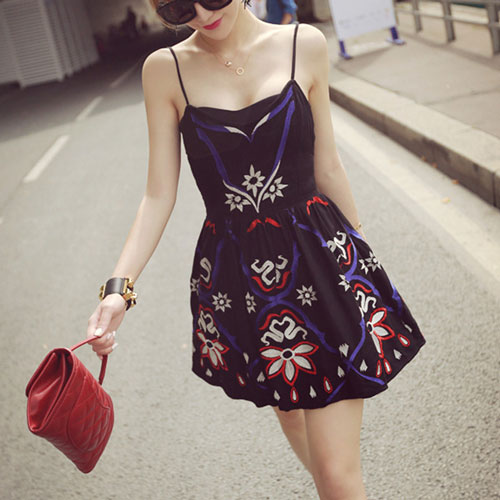 Tribal Embroidery Graphic Bustier Skater Mini Braces Dress [grxjy561079]
