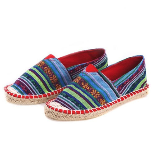 Colorful Tribal Print Striped Slip On Loafers Flat Shoes Espadrilles ...