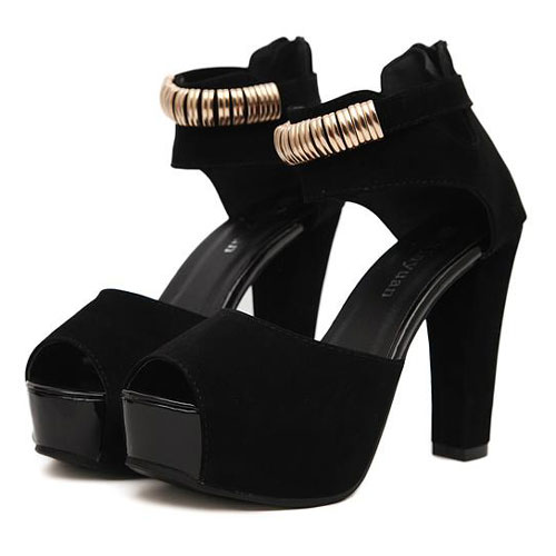 Metallic Peep Toe Ankle Cuff Platform Chunky Heel Sandal [grxjy5190457