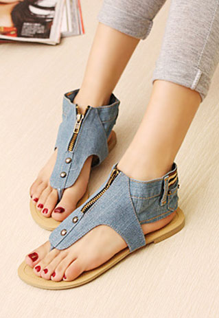 blue denim flip flops