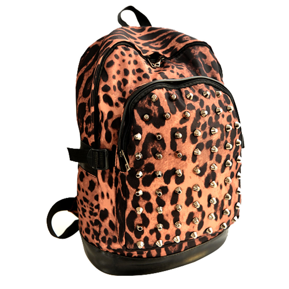 Leopard Print Studded Rivets School Shoulder Bag Backpack [grxjy520347]