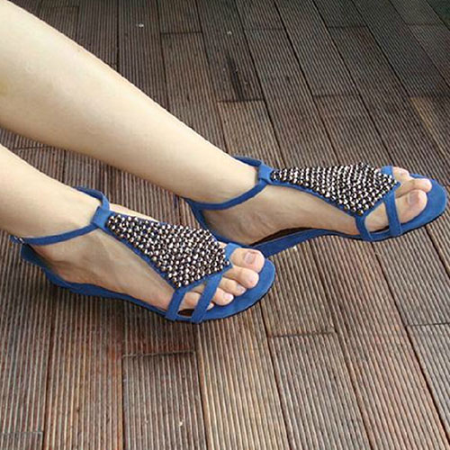 Beaded Ankle Strap Zip Up Low Wedge Heel Sandal [grxjy5190483] on Luulla