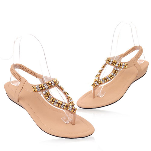 wedge thong sandals with rhinestones