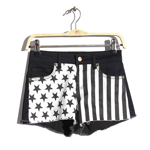 Star Stripe Black Low Waist Ripped Denim Cutoffs Shorts [grxjy561348]