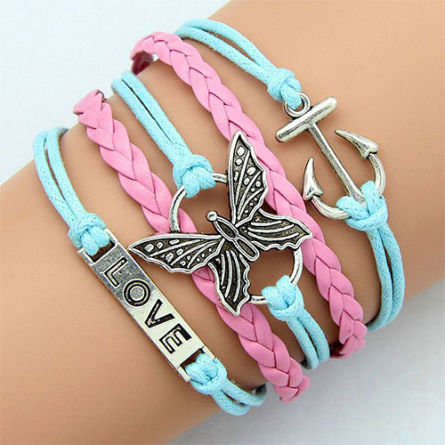 Butterfly Anchor Love Braided Multi-strand String Charm Bracelet [grxjy5120187]