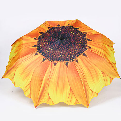 Yellow Sunflower Compact Folding Umbrella For UV / Rain Protection