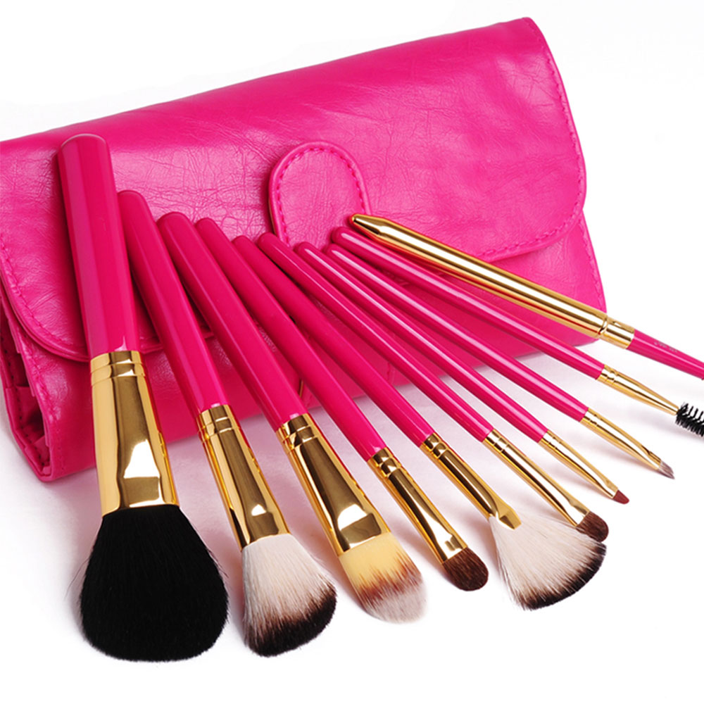 10 Pcs Make Up Cosmetic Brush Set With Rose Red Bag [grxjy5140030]