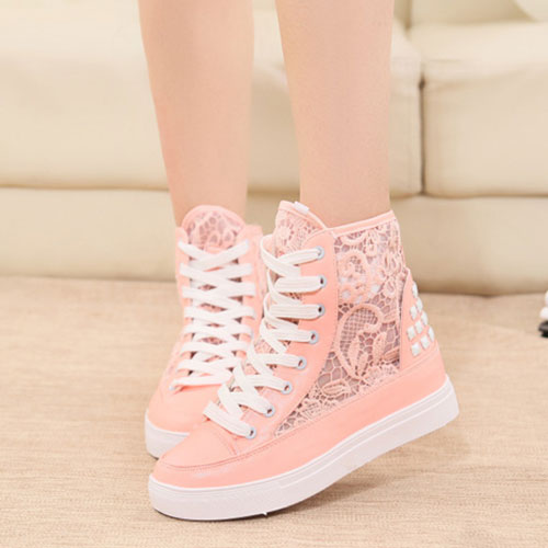Lace Mesh Rivets High Top Lace Up Platform Sneaker [grxjy5190565]