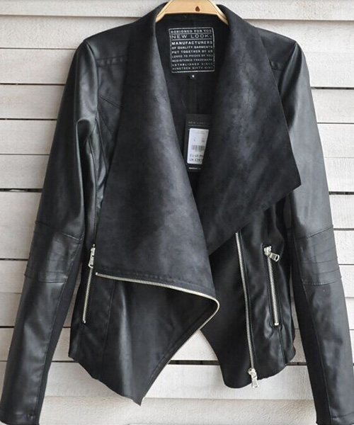 Fashion Slim Fit Double Lapel Chic Pu Leather Coat [grxjy562172]