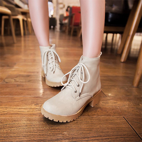 British Style Thick Heel Lace Up Round Toe Martin Booties [grxjy5190696 ...